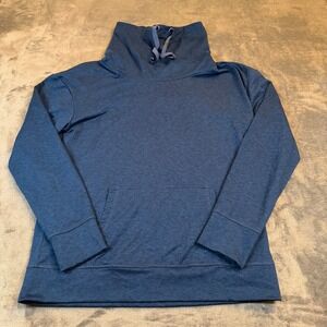Crane Cowl Neck Hoodie Mens Medium Blue Space Dye Pullover Thumbholes Sweatshirt